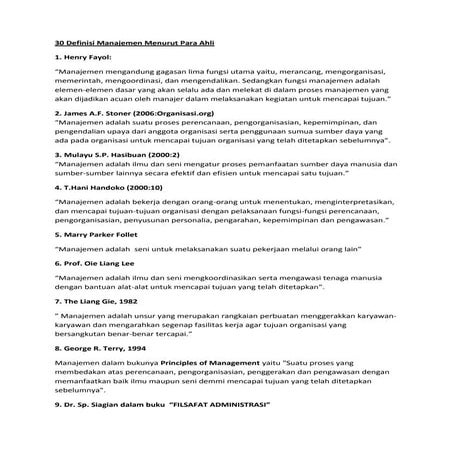 30 Definisi Manajemen Menurut Para Ahli