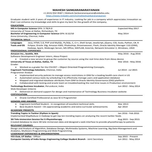 Mahesh Sankaranarayanan Resume