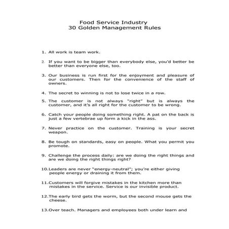 30 golden rules of successful restaurant operation