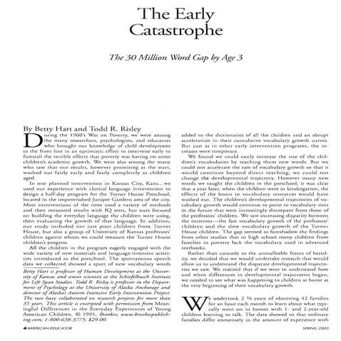 30 millions words the early-catastrophe