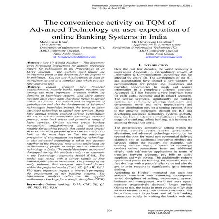 The Convenience Activity on TQM of Advanced Technology on User Expectation of...