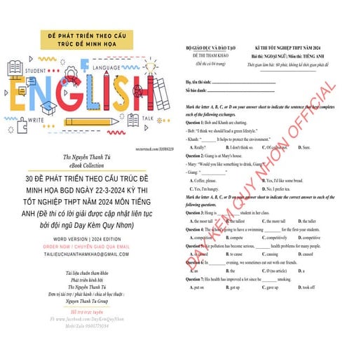30 ĐỀ PHÁT TRIỂN THEO CẤU TRÚC ĐỀ MINH HỌA BGD NGÀY 22-3-2024 KỲ THI TỐT NGHI...