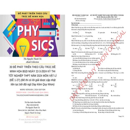 30 ĐỀ PHÁT TRIỂN THEO CẤU TRÚC ĐỀ MINH HỌA BGD NGÀY 22-3-2024 KỲ THI TỐT NGHI...