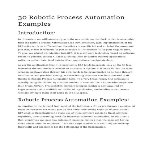 30 robotic process automation examples | PDF