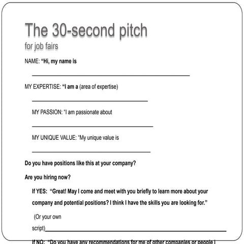 30 Second Pitch For Job Fairs