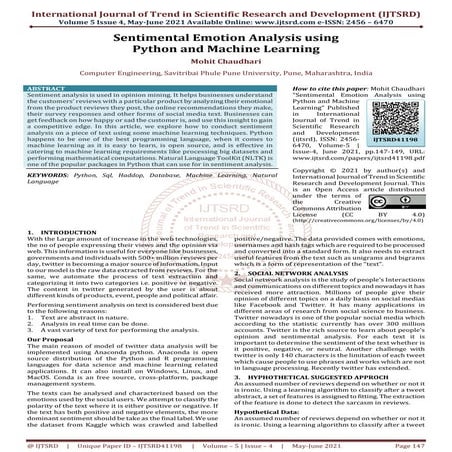 Sentimental Emotion Analysis using Python and Machine Learning