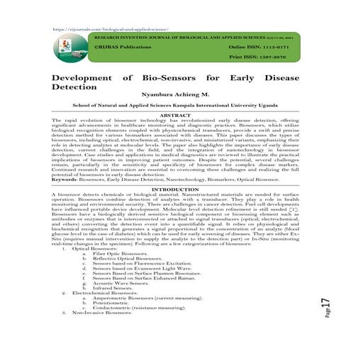 Development of Bio-Sensors for Early Disease Detection (www.kiu.ac.ug ...