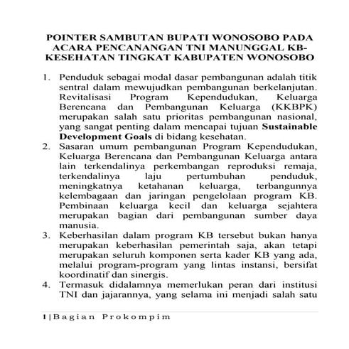 30 sept, sambutan pencanangan tni manunggal kb kesehatan, pelantikan bpc a ku dan launching dahshat