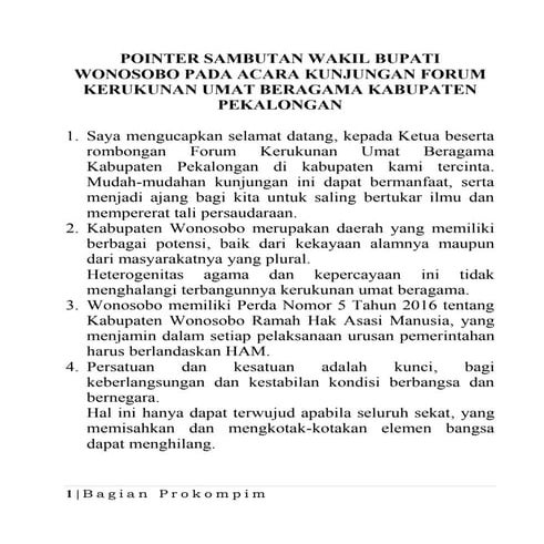 30 sept, sambutan wakil bupati kunjungan fkub pekalongan