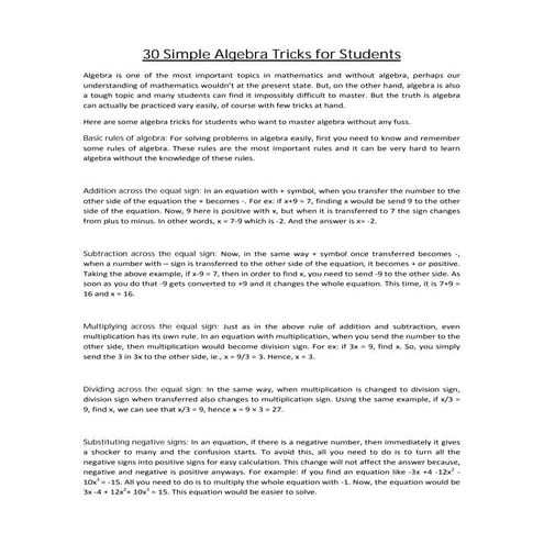 30 Simple Algebra Tricks for Students