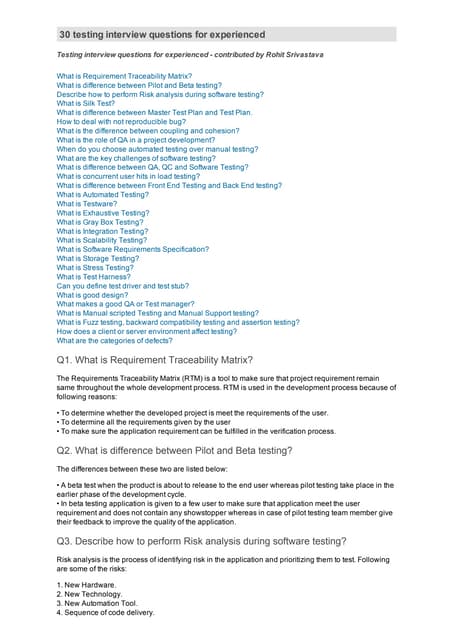 30 testing interview questions for experienced