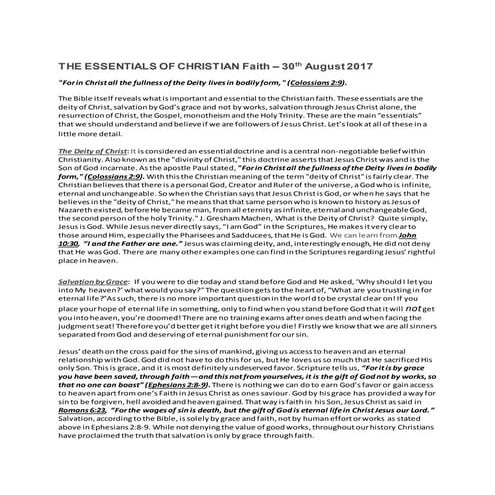 30th August 2017   - The essentials of Christian Faith