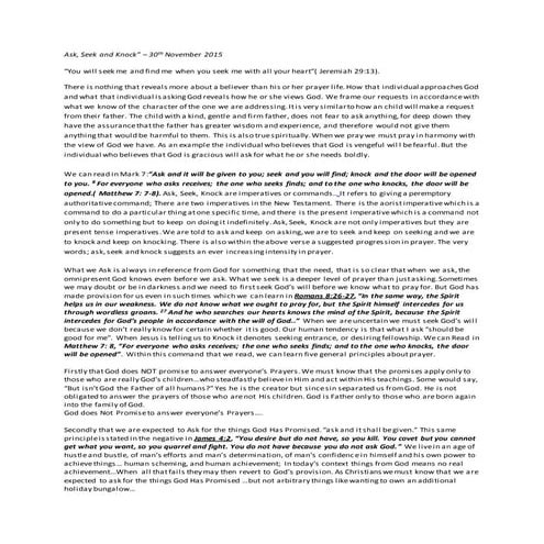 30th November 2015   ask, seek and knock” a