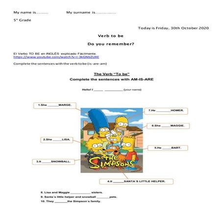 30thoctober 5 grade   verb to be  clothes