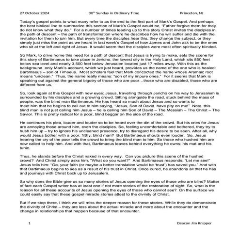 Homily: 30th Sunday in Ordinary Time 2024.docx