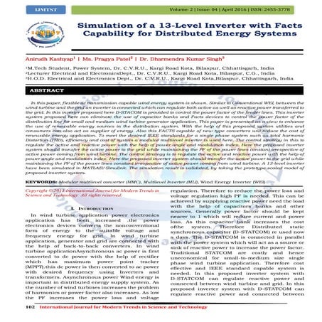 Simulation of a 13-Level Inverter with Facts Capability for Distributed Energ...