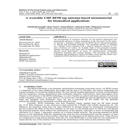 A wearable UHF RFID tag antenna-based metamaterial for biomedical applications