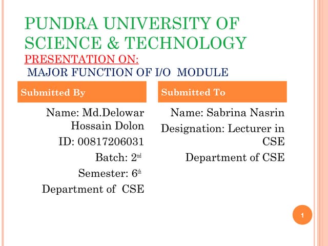 Major Function of i/o module