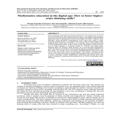 Mathematics education in the digital age: How to foster higher-order thinking...