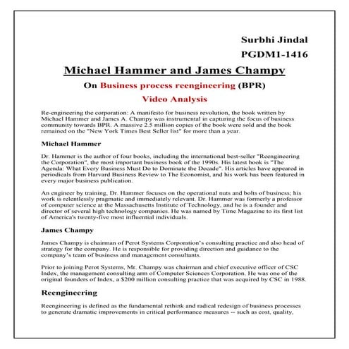 Michael hammer and james champy on Business process re-engineering video anal...