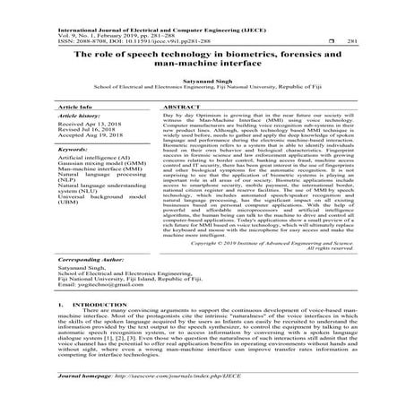 The role of speech technology in biometrics, forensics and man-machine interface