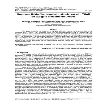 Graphene field-effect transistor simulation with TCAD on top-gate dielectric ...