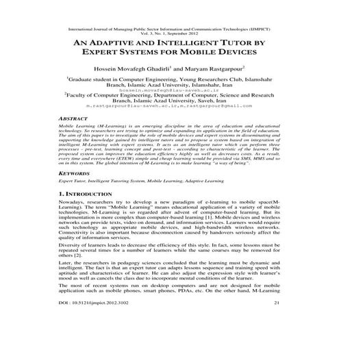 AN ADAPTIVE AND INTELLIGENT TUTOR BY EXPERT SYSTEMS FOR MOBILE DEVICES