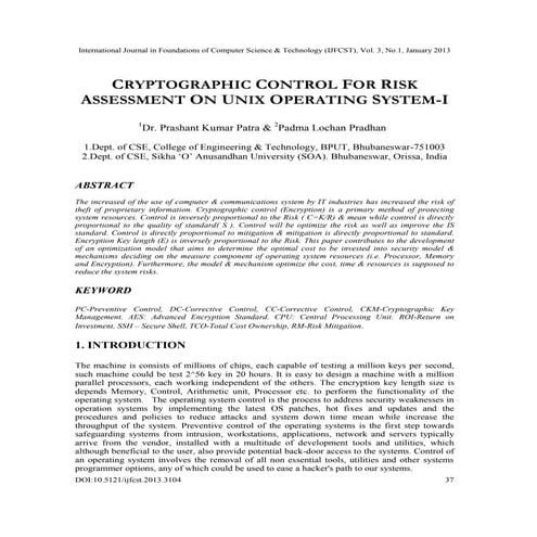 Cryptographic Control for Risk Assessment on Unix Operating System-I