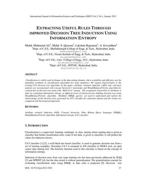 EXTRACTING USEFUL RULES THROUGH IMPROVED DECISION TREE INDUCTION USING INFORM...