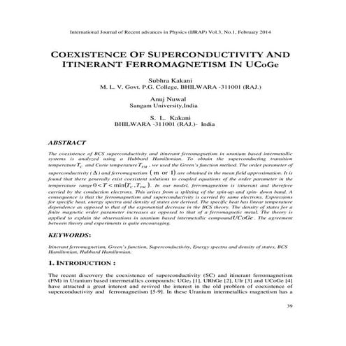 Coexistence of Superconductivity and Itinerant Ferromagnetism in Ucoge