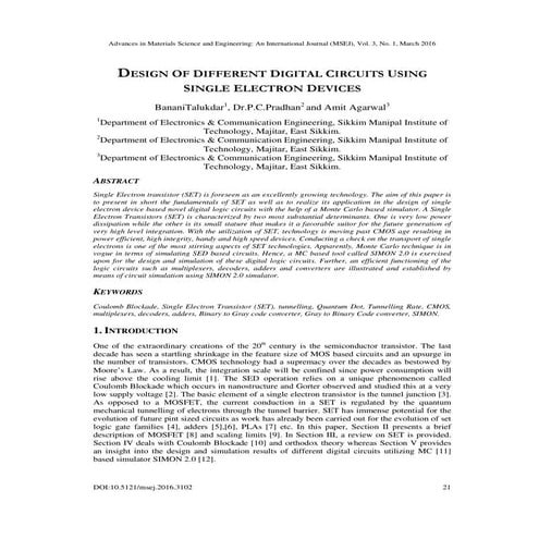 DESIGN OF DIFFERENT DIGITAL CIRCUITS USING SINGLE ELECTRON DEVICES