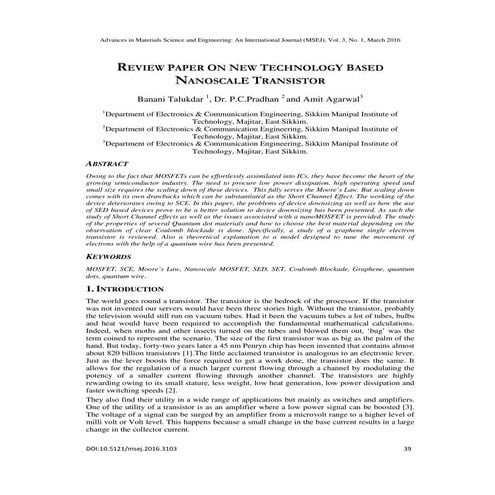 REVIEW PAPER ON NEW TECHNOLOGY BASED NANOSCALE TRANSISTOR