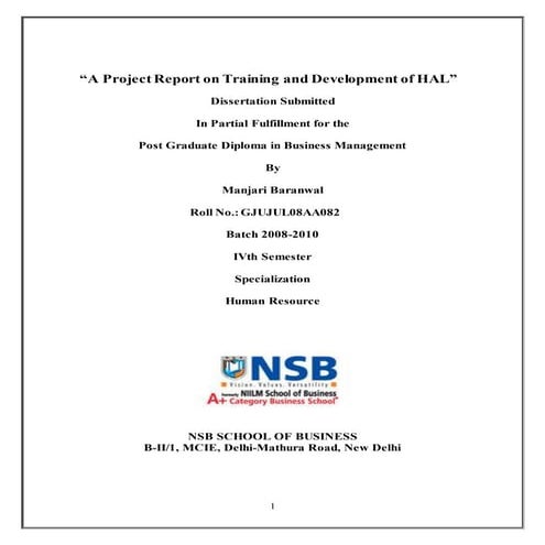 31187389 a-project-report-on-training-and-development-of-hal