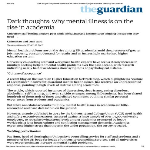 Mental Health in Academia | PDF