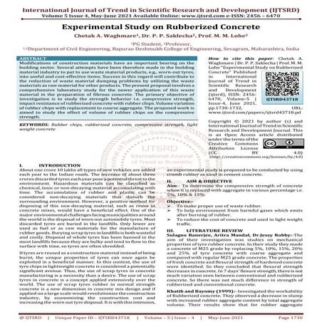 Experimental Study on Rubberized Concrete