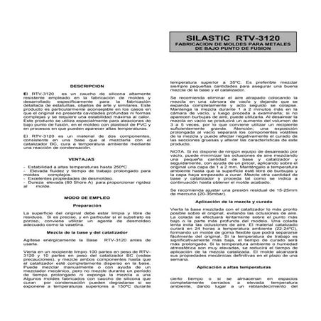 SILASTIC RTV-3481 Materiales para la fabricacion de moldes | DOC