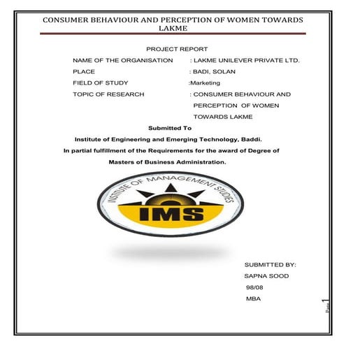 Consumer-beahviour-and-perception-of-women-towards-Lakme