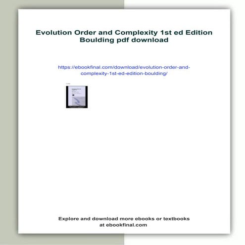 Evolution Order and Complexity 1st ed Edition Boulding | PDF
