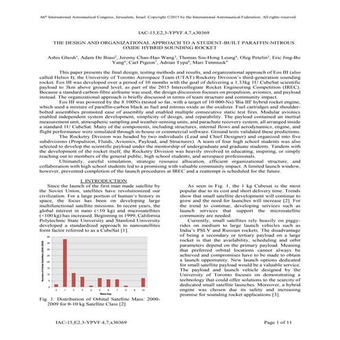 The Design and organization aproach to a student build paraffin nitrous oxide...
