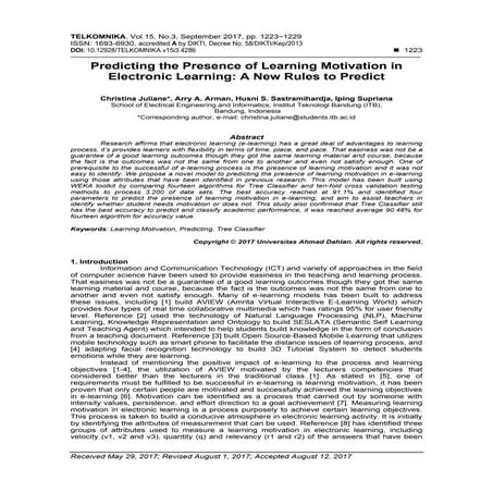 Predicting the Presence of Learning Motivation in Electronic Learning: A New ...