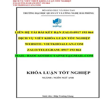 BÀI MẪU Khóa luận tốt nghiệp ngành ngôn ngữ anh, HAY, 9 ĐIỂM