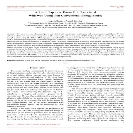 A Result Paper on: Power Grid Associated With Web Using Non-Conventional Ener...