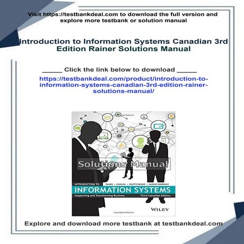 Introduction to Information Systems Canadian 3rd Edition Rainer ...