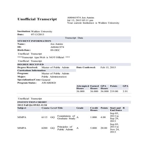 Unofficial Transcript-2 | DOCX | Professional School | Postgraduate ...