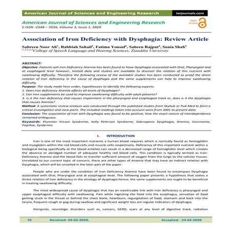 Association of Iron Deficiency with Dysphagia: Review Article | PDF