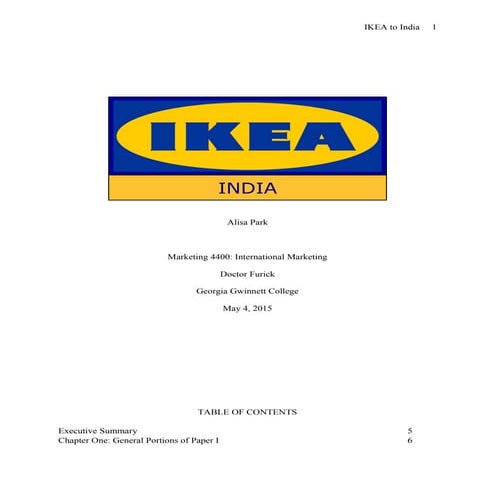 Entry and International Marking Plan_IKEA India_AlisaPark