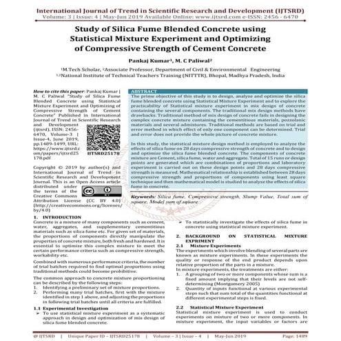 Study of Silica Fume Blended Concrete using Statistical Mixture Experiment an...