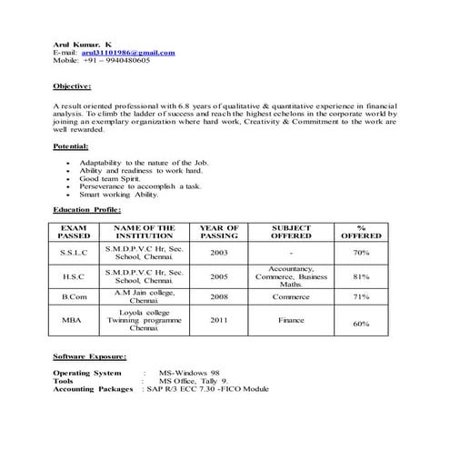 Arulkumar_Profile_6.8 Yrs_GL Profile