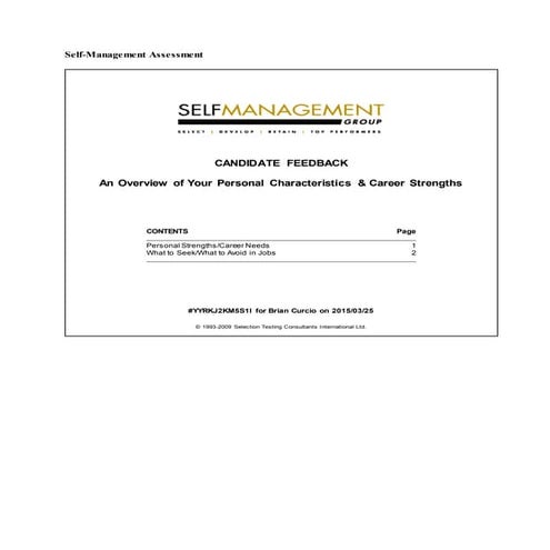 Self Management Assessment