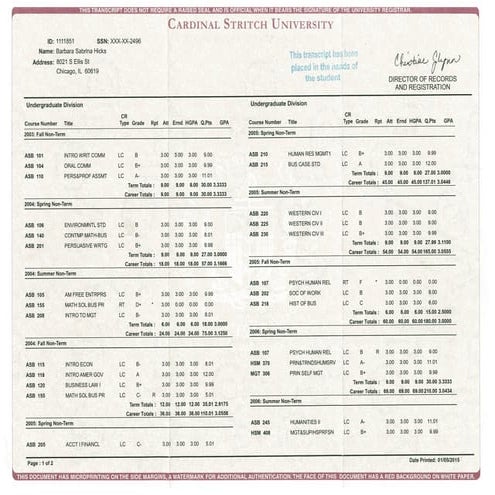 unofficial transcripts | PDF